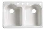 33 X 22 Four Hole 2 Elongated Bowl Self-Rimming Sink Hartland White