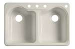 33 X 22 Four Hole 2 Elongated Bowl Self-Rimming Sink Hartland Biscuit