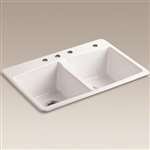 33 X 22 Four Hole Double Bowl Cast Iron Self-Rimming Sink Brookfield Biscuit