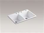 33 X 22 Four Hole 2 Elongated Bowl Self-Rimming Double Deerfield White