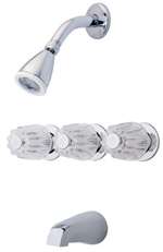 3 Handle Acrylic Non Diverter Tub and Shower Faucet With Valve Polished Chrome