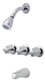 3 Handle Metal Tub and Shower Non Diverter Faucet Polished Chrome