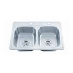 33 X 22 Three Hole 6.5 22 Gauge Double Bowl Stainless Steel Sink