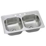 33 X 22 Three Hole 8.0 20 Gauge Double Bowl Stainless Steel Sink