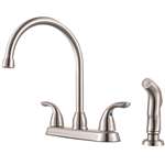Lead Law Compliant 2 Handle High Arc Kitchen Faucet With Spray