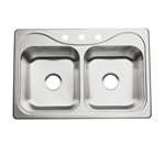 33 X 22 Three Hole Double Bowl 7.0 Stainless Steel Sink Single Pack