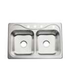 33 X 22 Four Hole Double Bowl 7.0 Stainless Steel Sink Single Pack