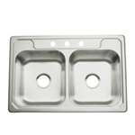 33 X 22 Three Hole Double Bowl Kitchen Sink Stainless Steel Professional