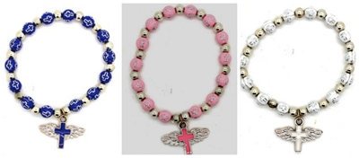 Wings Cross Bracelet - Cross Engraved Beads (DOZEN)