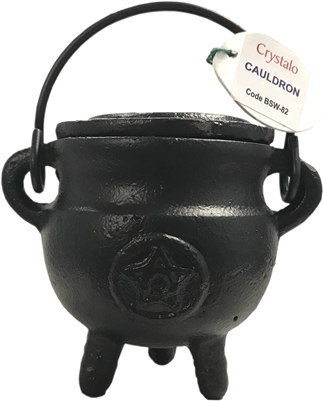 Crystalo Black Iron Cauldron with Lid Pentagram- BSW-82