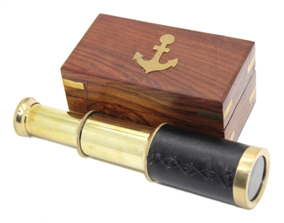 Brass Telescope with Wooden Box 6" - Nautical