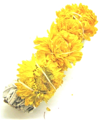 MIX -  White sage with Straw Flower Amarillo Smudge Sticks 4" (Single)