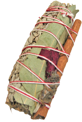 MIX - White Sage with a Stick of Cinnamon, Lavender, Rose Petal and Eucalyptus Leaf  Smudge Sticks 4" (Single)