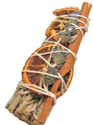 MIX - White Sage with Cinnamon stick, Lavenders, and Tangerine slices Smudge Sticks 4" (Single)