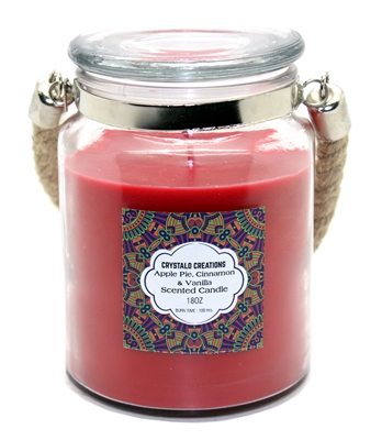 Crystalo Creations 3 in 1, Apple Pie, Cinnamon, Vanilla Scented Candle with Rope Handle, 18 Ounce