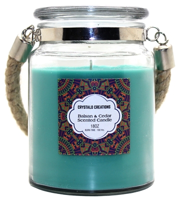 Crystalo Creations Balsam & Cedar Scented Candle with Rope Handle, 18 Ounce