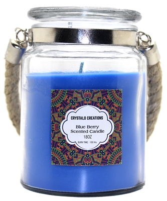 Crystalo Creations Blueberry Scented Candle with Rope Handle, 18 Ounce