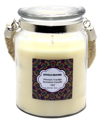 Crystalo Creations French Vanilla Scented Candle with Rope Handle, 18 Ounce