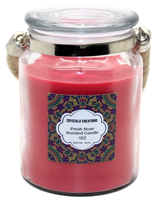 Crystalo Creations Fresh Rose Scented Candle with Rope Handle, 18 Ounce