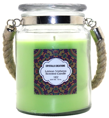 Crystalo Creations Lemon Verbena Scented Candle with Rope Handle, 18 Ounce