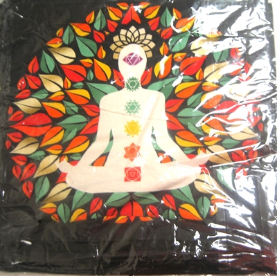 Pillow Cover (5 pieces/pack) - Black Background with Chakra Meditating man  and Floral design