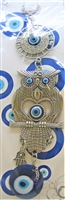 Evil Eye - Silver colored Flat Owl with Hamsa and Evil Eye ornament /Charm 10"