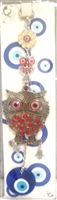 Evil Eye - Owl with red Rhinestone and Evil Eye ornament and Bells /Charm 10"