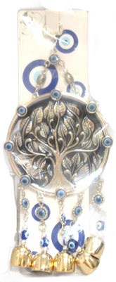 Evil Eye - Blue Tree of Life with Evil Eye ornament an bells /Charm 10"