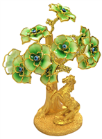 Gold colored Evil Eye Bonsai tree with Horse and Green Flowers Model  L-01