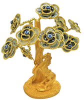 Gold colored Evil Eye Bonsai tree with Horse and Blue Flowers Model  L-02