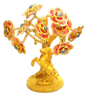 Gold colored Evil Eye Bonsai tree with Horse and Red Flowers Model  L-02-2