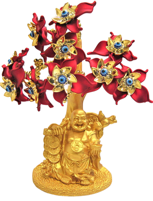 Gold colored Evil Eye Buddha with Red Flowers Model  LY-015