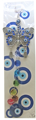 Evil Eye - Seven Chakra Butterfly Amulet w/ Hamsa and Evil Eye ornament /Charm 10"