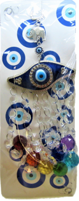 Evil Eye - Seven Chakra Blue Rhombus Eye Amulet w/ Feng Shui Facet Reiki Charged /Charm 10.5"