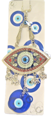 Evil Eye - Blue Eye Amulet with red outline and Evil Eye ornament /Charm 8"