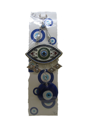 Evil Eye - White Eye Amulet with Blue outline and Evil Eye ornament /Charm 8"