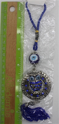 Evil Eye owl w/blue tassle Pendant/Charm 5" Model EE0032