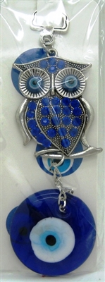 Owl with Blue Rhinestone with Evil Eye Pendant/Charm 5" Model EE0062