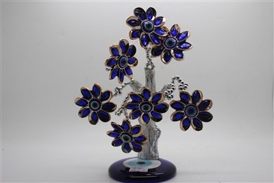 Silver tree w/ gold outline flowers w/ blue jewels & evil eye 8" Model EE5551 (Silver)