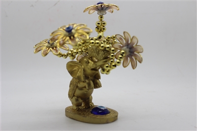 Standing elephant w/flowers & evil eye 5" Model EE609 (Gold)