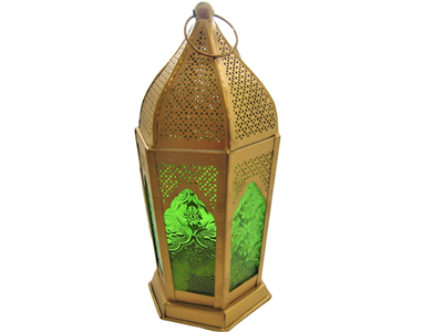 Iron & Glass Moroccan lamp (Green & gold) Model F88
