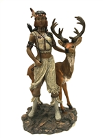 Native American Indian Woman Huntress with Bow, Quiver and Deer 12.5"  **Ship by PALLET only**