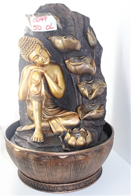 Golden Buddha hands on knees w/ cascading water flower petals Model-3049