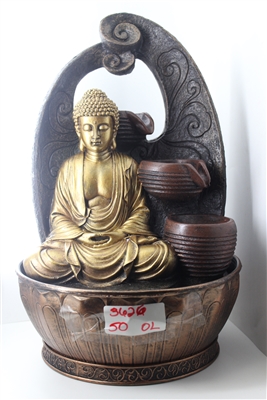 Gold Buddha cascading fountain w/ loop background Model-3626