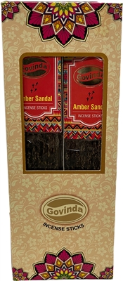 Govinda Resin Incense Sticks (12 Packs with 8 Sticks Each)- Amber Sandal