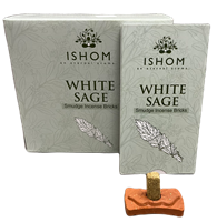 ISHOM - White Sage Smudge Incense Bricks, Wholesale Box of [12 packs x (15 bricks + 1 Holder)]