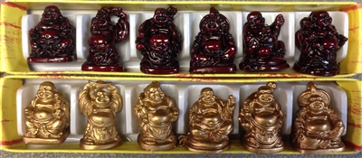 Laughing Buddha 1 Inch Statues (Set of 6 Figurine) - Choose Color