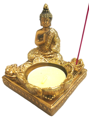 Tealight and Incense Holder Gold Buddha