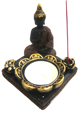 Tealight and Incense Holder Black Buddha