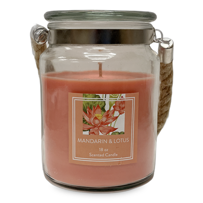 Glass Candle with Rope Handle - Mandarin & Lotus
